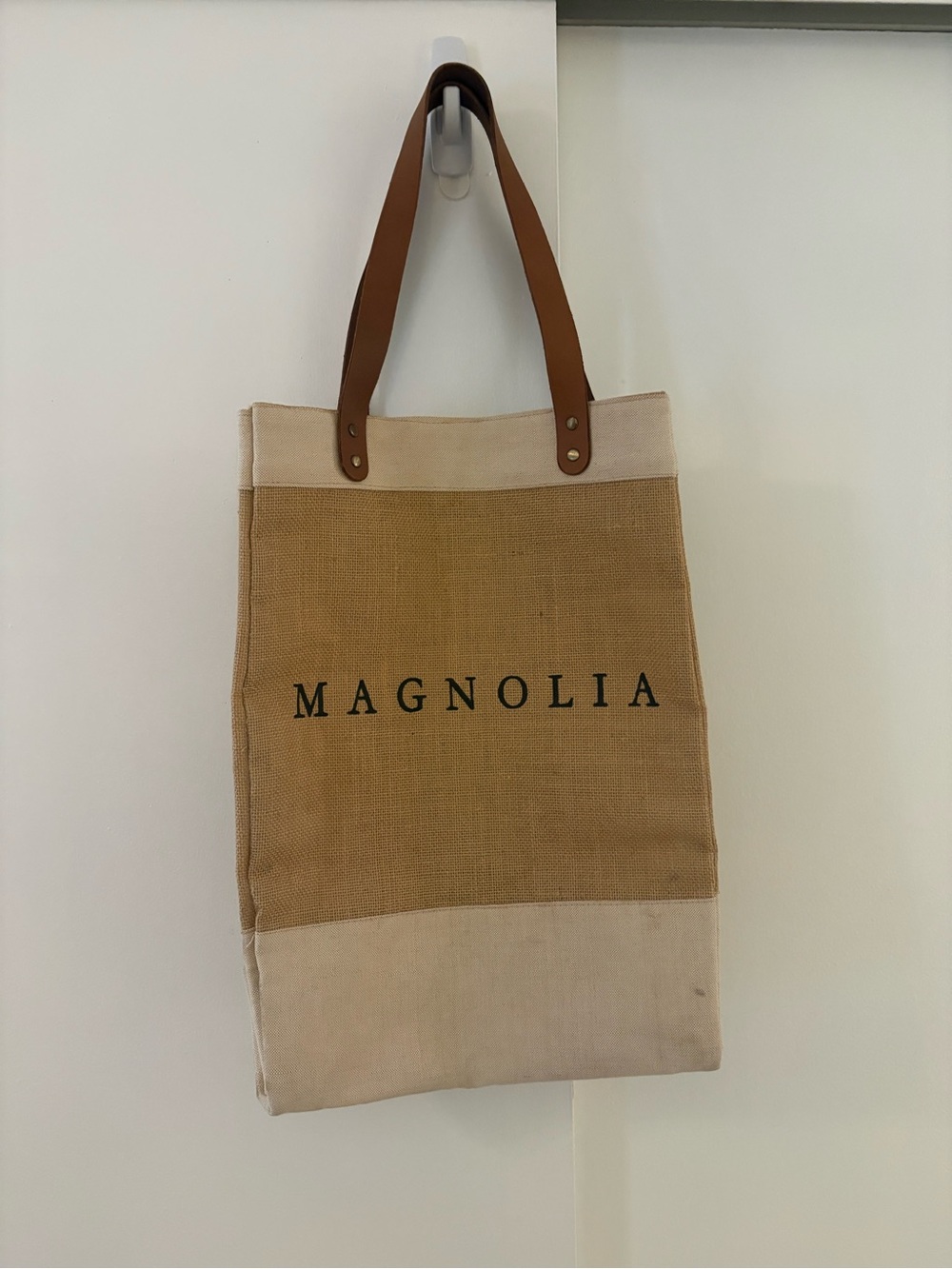 Magnolia Two-Tone Canvas Tote with Brown Leather Straps